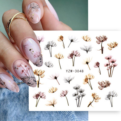 Primavara Simplu Verde Roz Model Apa Nail Decal Sticker Floare Frunze Arbor Iarna Glisor DIY pentru Nail Art Manichiura Decor