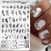 ΗΜΕΡΟΛΟΓΙΟ NICOLE Big Rectangle Nail Stamping Plates Flower Leaves Template Stamping Dot Point Image Printing Stencil Manicuring