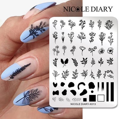 ΗΜΕΡΟΛΟΓΙΟ NICOLE Big Rectangle Nail Stamping Plates Flower Leaves Template Stamping Dot Point Image Printing Stencil Manicuring