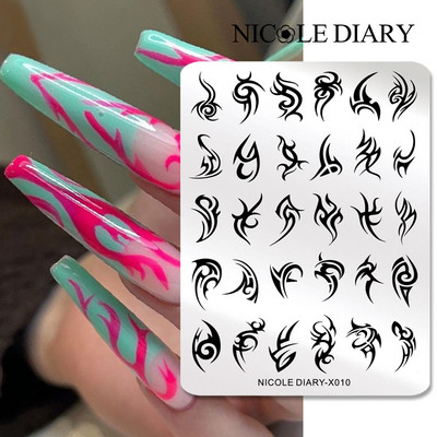 ΗΜΕΡΟΛΟΓΙΟ NICOLE Big Rectangle Nail Stamping Plates Flower Leaves Template Stamping Dot Point Image Printing Stencil Manicuring