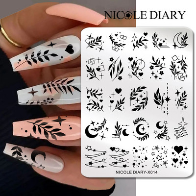 ΗΜΕΡΟΛΟΓΙΟ NICOLE Big Rectangle Nail Stamping Plates Flower Leaves Template Stamping Dot Point Image Printing Stencil Manicuring