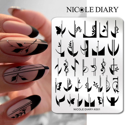 ΗΜΕΡΟΛΟΓΙΟ NICOLE Big Rectangle Nail Stamping Plates Flower Leaves Template Stamping Dot Point Image Printing Stencil Manicuring