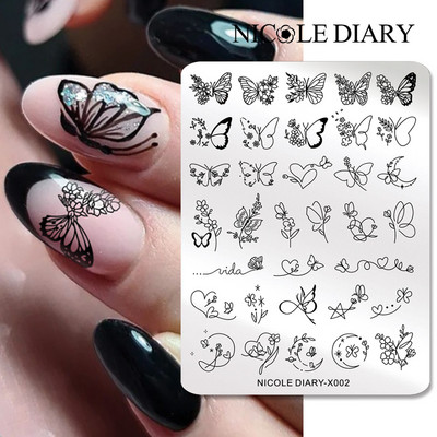 ΗΜΕΡΟΛΟΓΙΟ NICOLE Big Rectangle Nail Stamping Plates Flower Leaves Template Stamping Dot Point Image Printing Stencil Manicuring
