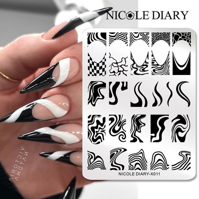 ΗΜΕΡΟΛΟΓΙΟ NICOLE Big Rectangle Nail Stamping Plates Flower Leaves Template Stamping Dot Point Image Printing Stencil Manicuring
