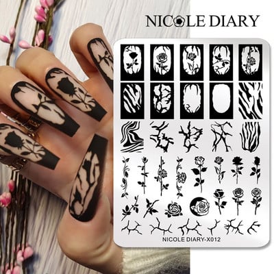 ΗΜΕΡΟΛΟΓΙΟ NICOLE Big Rectangle Nail Stamping Plates Flower Leaves Template Stamping Dot Point Image Printing Stencil Manicuring