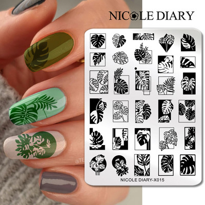 ΗΜΕΡΟΛΟΓΙΟ NICOLE Big Rectangle Nail Stamping Plates Flower Leaves Template Stamping Dot Point Image Printing Stencil Manicuring