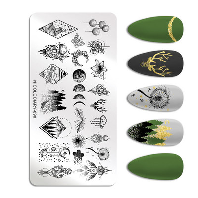 ΗΜΕΡΟΛΟΓΙΟ NICOLE Big Rectangle Nail Stamping Plates Flower Leaves Template Stamping Dot Point Image Printing Stencil Manicuring