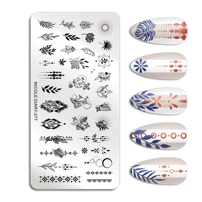 ΗΜΕΡΟΛΟΓΙΟ NICOLE Big Rectangle Nail Stamping Plates Flower Leaves Template Stamping Dot Point Image Printing Stencil Manicuring