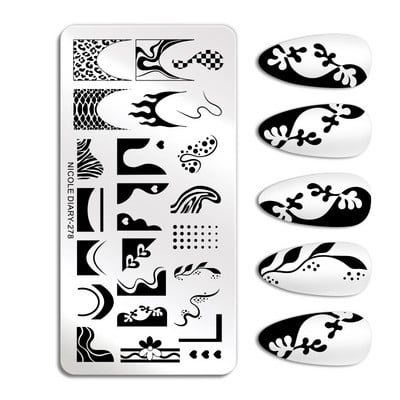 ΗΜΕΡΟΛΟΓΙΟ NICOLE Big Rectangle Nail Stamping Plates Flower Leaves Template Stamping Dot Point Image Printing Stencil Manicuring