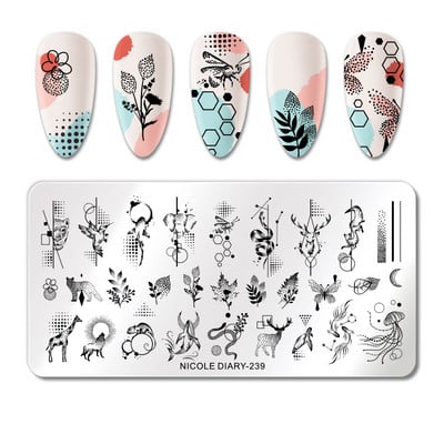 ΗΜΕΡΟΛΟΓΙΟ NICOLE Big Rectangle Nail Stamping Plates Flower Leaves Template Stamping Dot Point Image Printing Stencil Manicuring