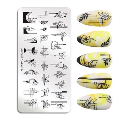 ΗΜΕΡΟΛΟΓΙΟ NICOLE Big Rectangle Nail Stamping Plates Flower Leaves Template Stamping Dot Point Image Printing Stencil Manicuring