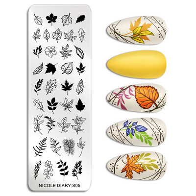 ΗΜΕΡΟΛΟΓΙΟ NICOLE Big Rectangle Nail Stamping Plates Flower Leaves Template Stamping Dot Point Image Printing Stencil Manicuring