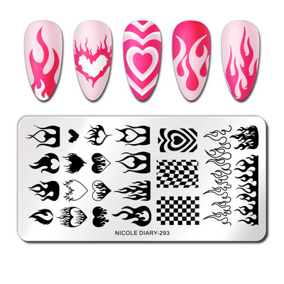 ΗΜΕΡΟΛΟΓΙΟ NICOLE Big Rectangle Nail Stamping Plates Flower Leaves Template Stamping Dot Point Image Printing Stencil Manicuring