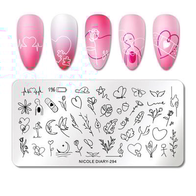ΗΜΕΡΟΛΟΓΙΟ NICOLE Big Rectangle Nail Stamping Plates Flower Leaves Template Stamping Dot Point Image Printing Stencil Manicuring