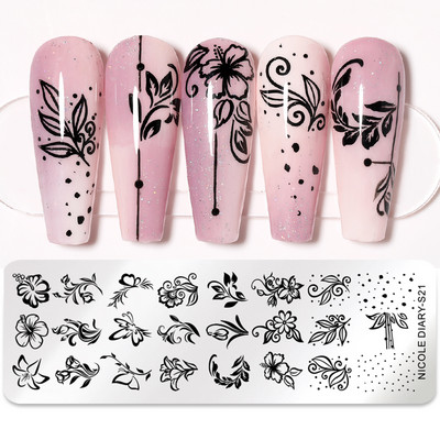 ΗΜΕΡΟΛΟΓΙΟ NICOLE Big Rectangle Nail Stamping Plates Flower Leaves Template Stamping Dot Point Image Printing Stencil Manicuring