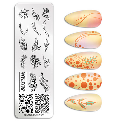 ΗΜΕΡΟΛΟΓΙΟ NICOLE Big Rectangle Nail Stamping Plates Flower Leaves Template Stamping Dot Point Image Printing Stencil Manicuring