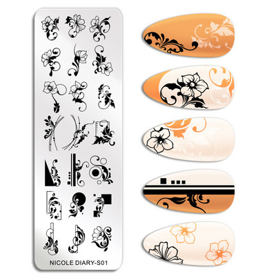 ΗΜΕΡΟΛΟΓΙΟ NICOLE Big Rectangle Nail Stamping Plates Flower Leaves Template Stamping Dot Point Image Printing Stencil Manicuring