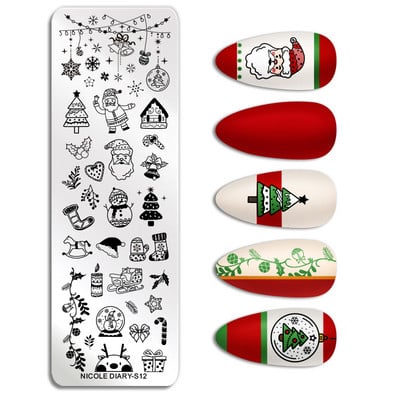 ΗΜΕΡΟΛΟΓΙΟ NICOLE Big Rectangle Nail Stamping Plates Flower Leaves Template Stamping Dot Point Image Printing Stencil Manicuring