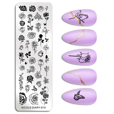 ΗΜΕΡΟΛΟΓΙΟ NICOLE Big Rectangle Nail Stamping Plates Flower Leaves Template Stamping Dot Point Image Printing Stencil Manicuring