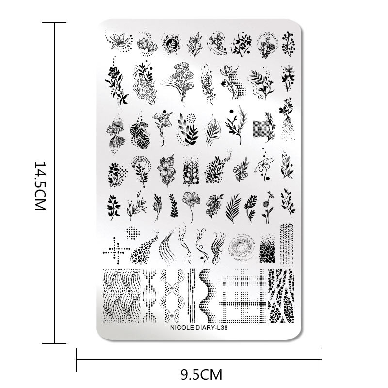 ΗΜΕΡΟΛΟΓΙΟ NICOLE Big Rectangle Nail Stamping Plates Flower Leaves Template Stamping Dot Point Image Printing Stencil Manicuring