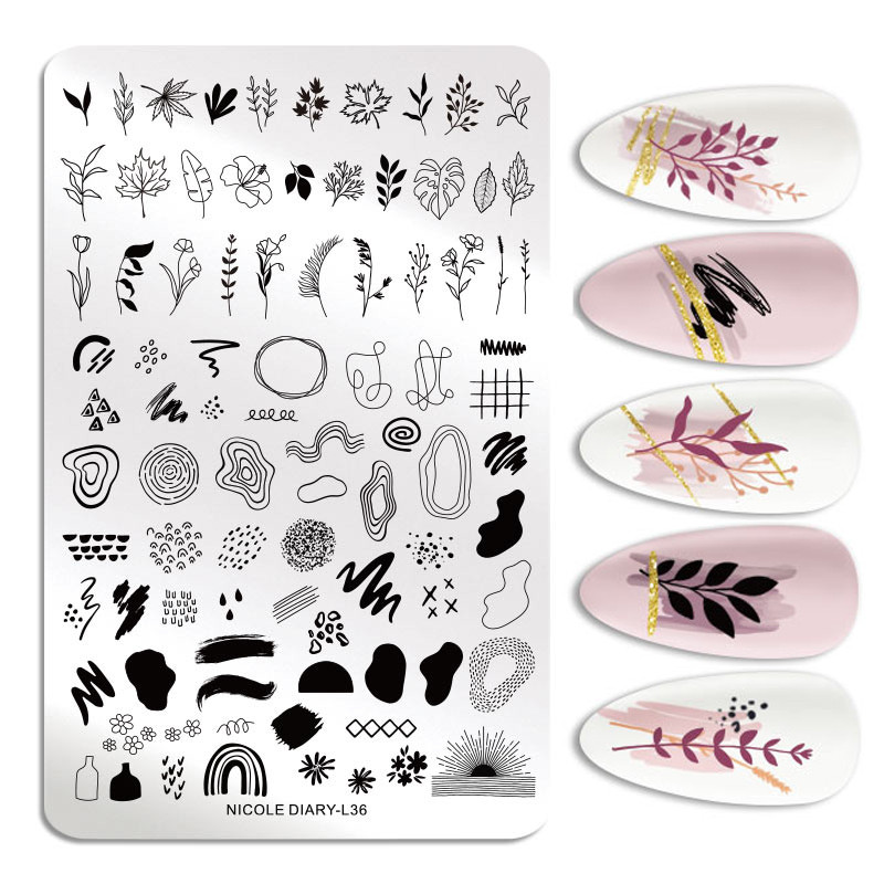 ΗΜΕΡΟΛΟΓΙΟ NICOLE Big Rectangle Nail Stamping Plates Flower Leaves Template Stamping Dot Point Image Printing Stencil Manicuring