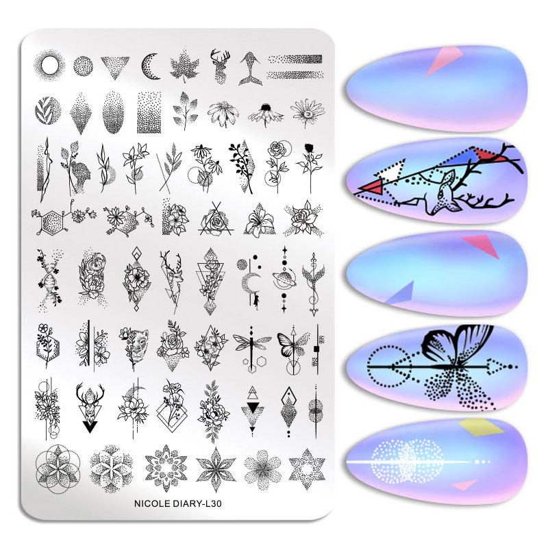 ΗΜΕΡΟΛΟΓΙΟ NICOLE Big Rectangle Nail Stamping Plates Flower Leaves Template Stamping Dot Point Image Printing Stencil Manicuring