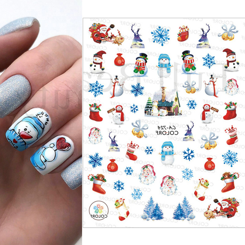 Χριστουγεννιάτικα τρισδιάστατα αυτοκόλλητα νυχιών ελάφια Γάντια για χιόνι δέντρο συρόμενα χειμωνιάτικα στολίδια Φανάρια διακόσμηση Καραμέλες Καπέλα Άγιου Βασίλη Αυτοκόλλητα νυχιών