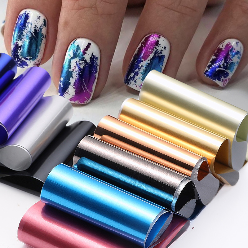 Arany Sliver Fém körömfólia szett Ragasztó matricák Holografikus Nail Art Transfer matrica Papír Csúszó Köröm Víz matrica Design