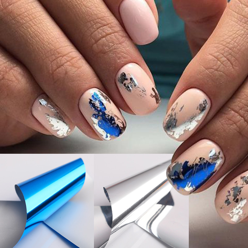 Arany Sliver Fém körömfólia szett Ragasztó matricák Holografikus Nail Art Transfer matrica Papír Csúszó Köröm Víz matrica Design