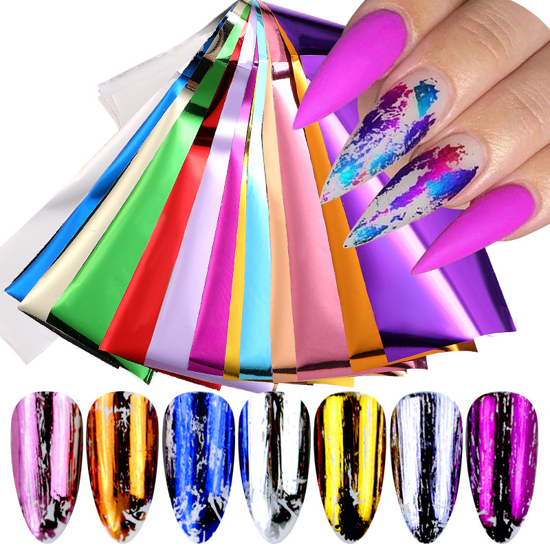 Arany Sliver Fém körömfólia szett Ragasztó matricák Holografikus Nail Art Transfer matrica Papír Csúszó Köröm Víz matrica Design