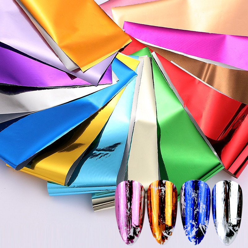 Arany Sliver Fém körömfólia szett Ragasztó matricák Holografikus Nail Art Transfer matrica Papír Csúszó Köröm Víz matrica Design