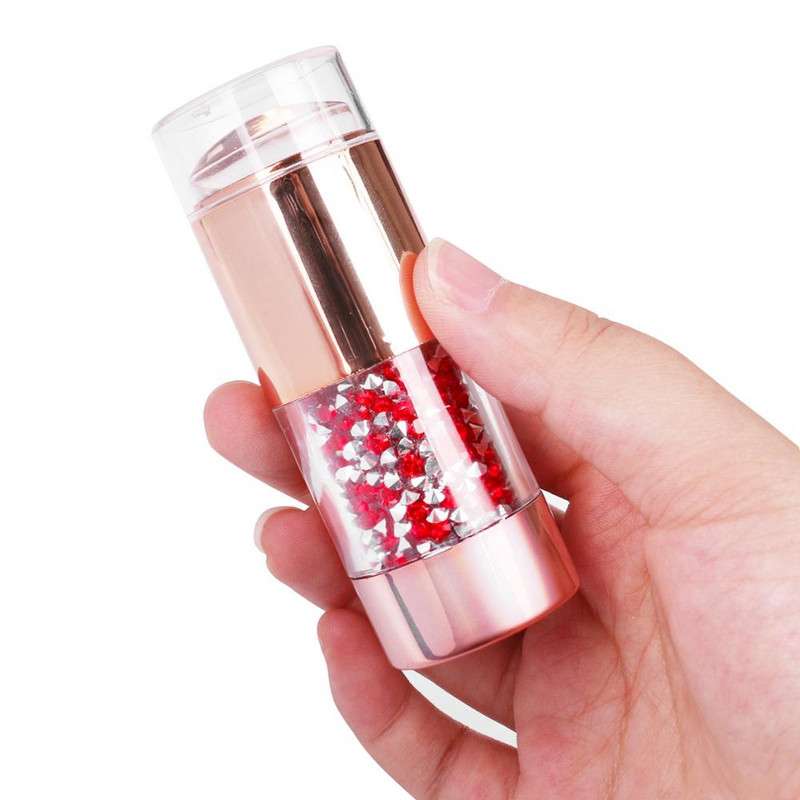 Εργαλείο εικόνας για πρότυπο καρφιών 1 σετ ξύστρα για σφράγιση νυχιών διπλής κεφαλής με καπάκι διάφανο λευκό σιλικόνης με σαμπάνια με στρας