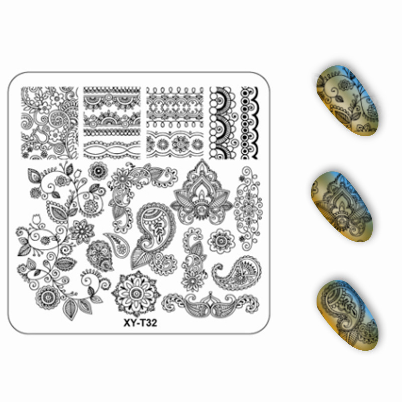 Νέα εικόνα μοτίβο φυτών λουλουδιών πλαστικές πλάκες για σφράγιση νυχιών 6*6 εκ. Τετράγωνα στένσιλ για νύχια Εργαλεία σφράγισης νυχιών