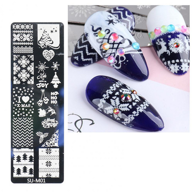 1 τεμ/Σετ Nail Art Stamp Plate Leaf Marble Texture Flower Geometry Polish Nail Print Jelly Stamper Scrapper Tool