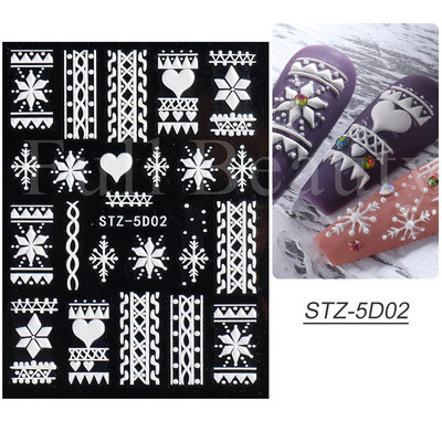 5D Χειμερινό Χριστουγεννιάτικο ανάγλυφο αυτοκόλλητο χριστουγεννιάτικο πουλόβερ Νιφάδα χιονιού κινούμενα σχέδια Santa Elk Σχέδιο χαραγμένο Διακόσμηση νυχιών BESW5D