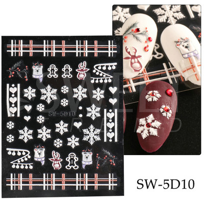 5D Χειμερινό Χριστουγεννιάτικο ανάγλυφο αυτοκόλλητο χριστουγεννιάτικο πουλόβερ Νιφάδα χιονιού κινούμενα σχέδια Santa Elk Σχέδιο χαραγμένο Διακόσμηση νυχιών BESW5D