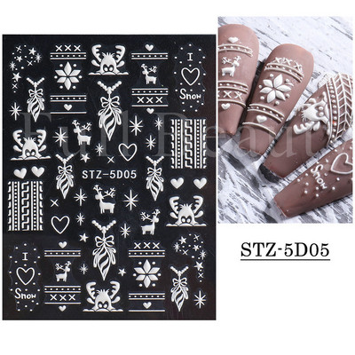 5D Χειμερινό Χριστουγεννιάτικο ανάγλυφο αυτοκόλλητο χριστουγεννιάτικο πουλόβερ Νιφάδα χιονιού κινούμενα σχέδια Santa Elk Σχέδιο χαραγμένο Διακόσμηση νυχιών BESW5D