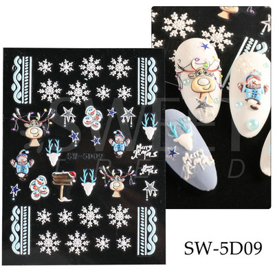 5D Χειμερινό Χριστουγεννιάτικο ανάγλυφο αυτοκόλλητο χριστουγεννιάτικο πουλόβερ Νιφάδα χιονιού κινούμενα σχέδια Santa Elk Σχέδιο χαραγμένο Διακόσμηση νυχιών BESW5D