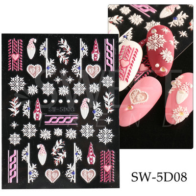 5D Χειμερινό Χριστουγεννιάτικο ανάγλυφο αυτοκόλλητο χριστουγεννιάτικο πουλόβερ Νιφάδα χιονιού κινούμενα σχέδια Santa Elk Σχέδιο χαραγμένο Διακόσμηση νυχιών BESW5D