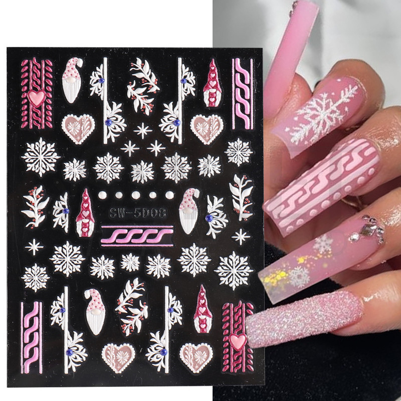 5D Χειμερινό Χριστουγεννιάτικο ανάγλυφο αυτοκόλλητο χριστουγεννιάτικο πουλόβερ Νιφάδα χιονιού κινούμενα σχέδια Santa Elk Σχέδιο χαραγμένο Διακόσμηση νυχιών BESW5D