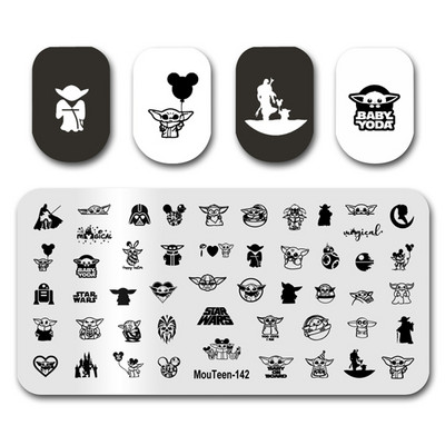 Στάμπινγκ νυχιών MouTeen142 Cartoon Disney Baby Yoda Nail Art Plates Stamp King Σετ μανικιούρ για στάμπα νυχιών