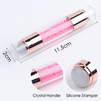 Комплект плочи за щамповане с двустранен щампован за нокти Jelly Silicone Stamper Crystal Handle Nail Art Stamp Image Stencil Tools