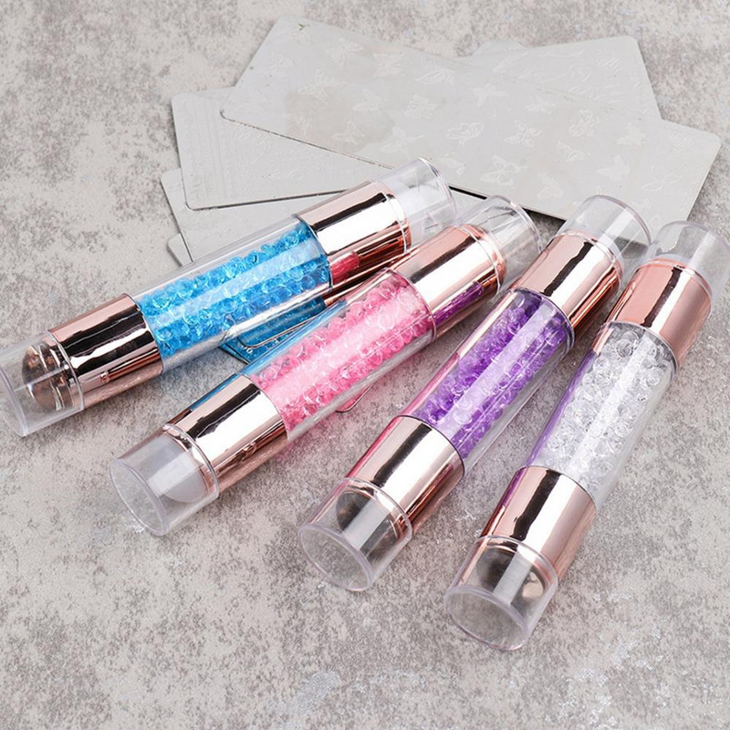 Σετ πλάκας σφράγισης με στάμπα νυχιών διπλής όψης Εργαλεία στένσιλ εικόνας σφραγίδας νυχιών με κρυστάλλινη λαβή