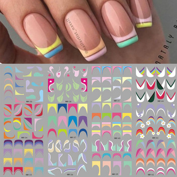 Wave Lines Nail Slider Αυτοκόλλητα Τατουάζ Γεωμετρικοί στροβιλισμοί Μεταφορά Νυχιών Μεταφορά Νερού Αυτοκόλλητα Γαλλικού στυλ Διακόσμηση Manciture