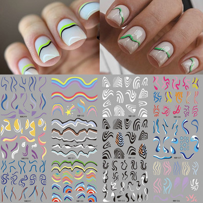 Wave Lines Nail Slider Αυτοκόλλητα Τατουάζ Γεωμετρικοί στροβιλισμοί Μεταφορά Νυχιών Μεταφορά Νερού Αυτοκόλλητα Γαλλικού στυλ Διακόσμηση Manciture