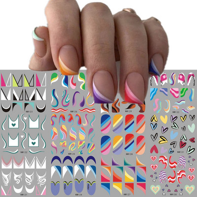 Wave Lines Nail Slider Αυτοκόλλητα Τατουάζ Γεωμετρικοί στροβιλισμοί Μεταφορά Νυχιών Μεταφορά Νερού Αυτοκόλλητα Γαλλικού στυλ Διακόσμηση Manciture