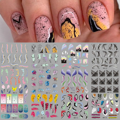 Wave Lines Nail Slider Αυτοκόλλητα Τατουάζ Γεωμετρικοί στροβιλισμοί Μεταφορά Νυχιών Μεταφορά Νερού Αυτοκόλλητα Γαλλικού στυλ Διακόσμηση Manciture