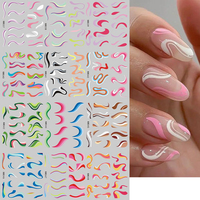 Wave Lines Nail Slider Αυτοκόλλητα Τατουάζ Γεωμετρικοί στροβιλισμοί Μεταφορά Νυχιών Μεταφορά Νερού Αυτοκόλλητα Γαλλικού στυλ Διακόσμηση Manciture