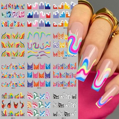 Wave Lines Nail Slider Αυτοκόλλητα Τατουάζ Γεωμετρικοί στροβιλισμοί Μεταφορά Νυχιών Μεταφορά Νερού Αυτοκόλλητα Γαλλικού στυλ Διακόσμηση Manciture