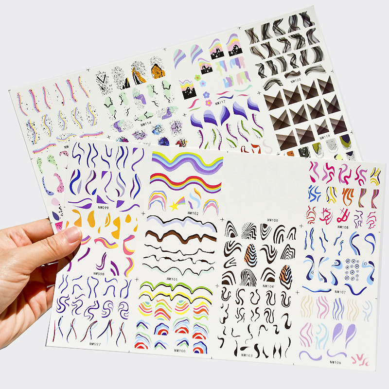 Wave Lines Nail Slider Αυτοκόλλητα Τατουάζ Γεωμετρικοί στροβιλισμοί Μεταφορά Νυχιών Μεταφορά Νερού Αυτοκόλλητα Γαλλικού στυλ Διακόσμηση Manciture